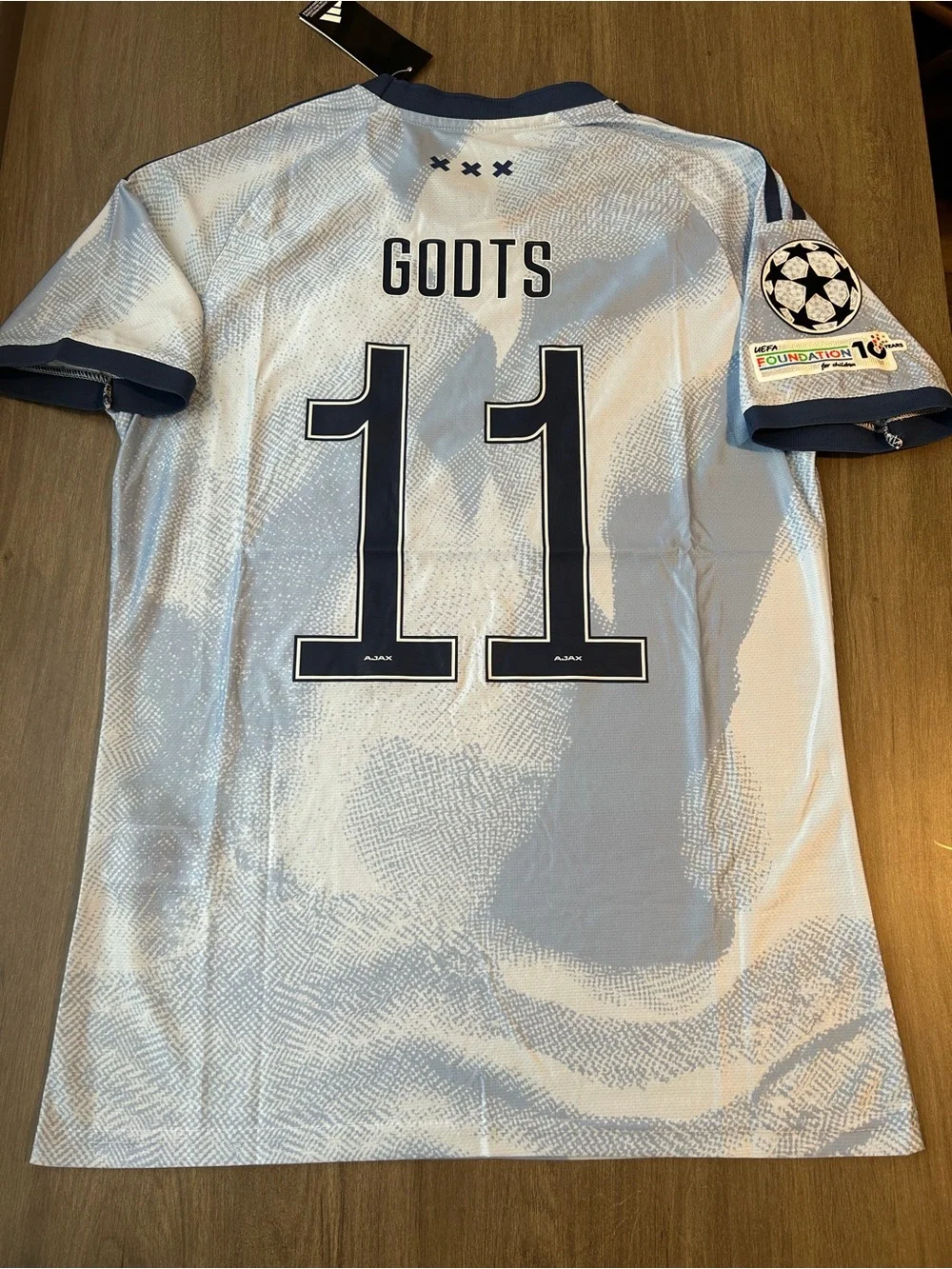 Ajax #11 Godts Away Soccer Jersey - White & Navy
